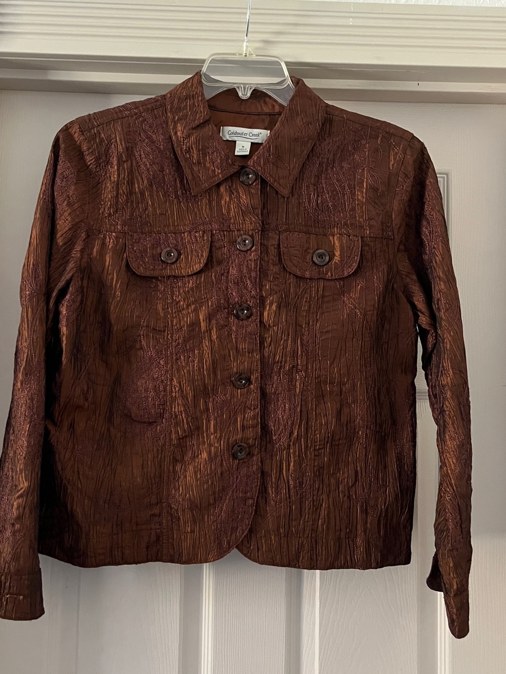 Coldwater Creek Textured Copper-Brown Button Front Jacket size Medium